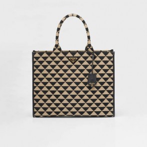 Prada Large Symbole Embroidered Fabric Handbag