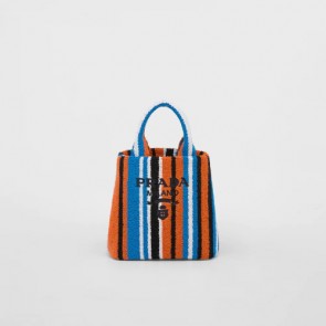 Prada Embroidered Handbag Errycloth With Bayadere Stripe Motif