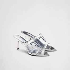 Prada Logo Print Plexiglas High-heel Slides