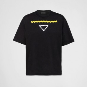 Men's Prada Ribbed Collar Cotton T Shirt