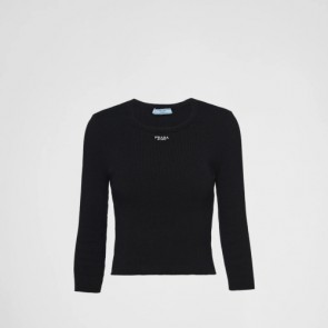 Lady's Prada Cotton Sweater With Embroidered Logo