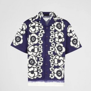 Men's Prada Short-Sleeved Poppy Printed Cotton Shirt