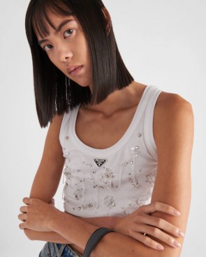 Lady's Prada Embroidered Ribbed Knit Jersey Top