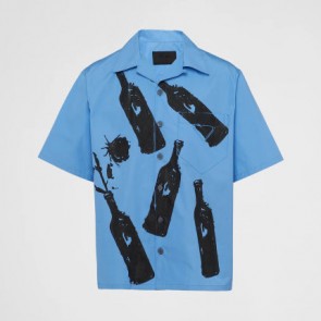 Men's Prada Short-Sleeved Symbole Printed-Cotton Shirt