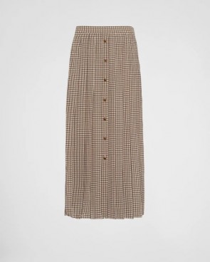 Lady's Prada Printed Crepe De Chine Pleated Midi-Skirt