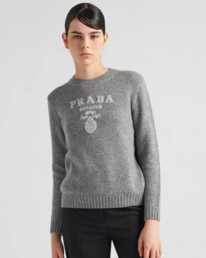 Lady's Prada Wool, Cashmere And Lamé Crew-Neck Sweater
