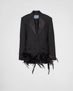 Lady's Prada Single-Breasted Kid Mohair Jacket With Feathers