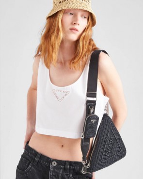Lady's Prada Embroidered Jersey Crop Top