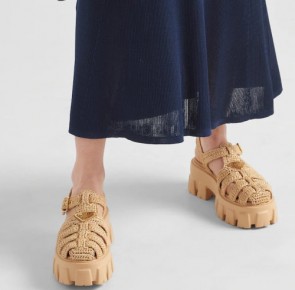 Lady's Prada Monolith Crochet Cage Sandals