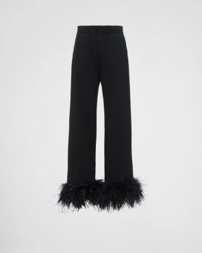 Lady's Prada Cotton Fleece Joggers With Feather Trim