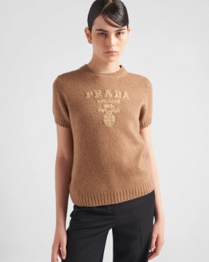 Lady's Prada Wool, Cashmere And Lamé Crew-Neck Sweater