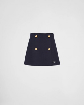 Lady's Prada Wool Miniskirt In Navy 