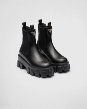 Lady's Prada Monolith Brushed Leather Booties