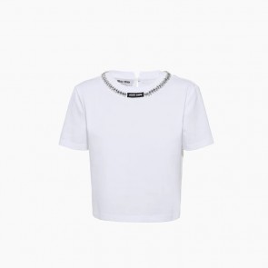 Lady's MiuMiu Embroidered Crystal Cotton T-shirt