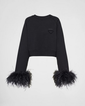 Lady's Prada Crew-Neck Sweatshirt With Feather Trim