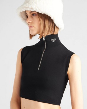 Lady's Prada Wool And Viscose Turtleneck Crop Top