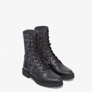 FENDI Black Rockoko Bombat Biker Boots Shoes For Women