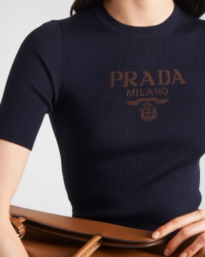 Prada Silk Crew-Neck Sweater With Logo