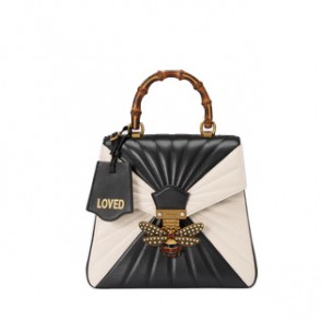 Gucci women Queen Margaret black and white quilted leather top handle bag 476664