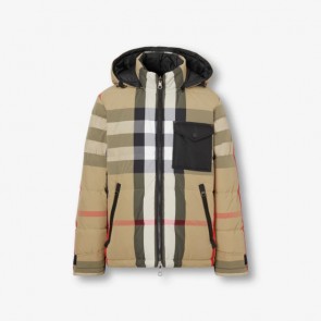 Men's Burberry Check Nylon Reversible Hooded Puffer Jacket