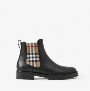 Lady's Burberry Vintage Check Detail Leather Chelsea Boots