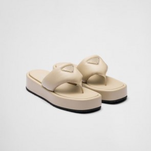 Lady's Prada Soft Padded Nappa Leather Thong Wedge Sandals