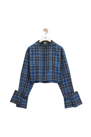 Lady's Loewe Cropped Hooded Shirt In Wool Blend