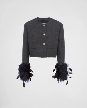 Lady's Prada Feather-Trimmed Single-Breasted Wool Jacket