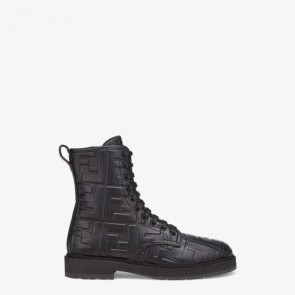 Women's Fendi Signature Black Leather Biker Boots