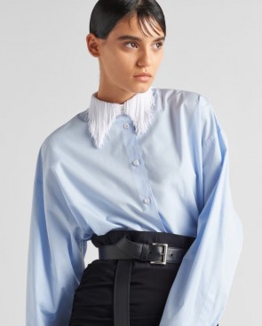 Lady's Prada Poplin Shirt With Fringed Collar