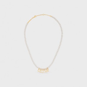 Lady's Celine Paris Pearl Necklace In Brass And Glass Pearls