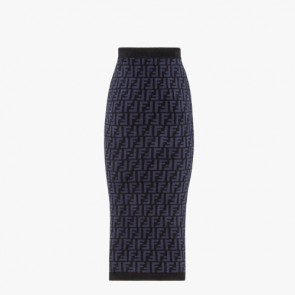 Lady's Fendi Blue FF Velvet Skirt