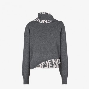 Lady's Fendi Sweater Gray Cashmere And Wool Pullover
