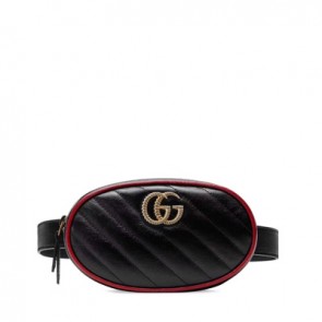 Diagonal matelassé leather belt bag