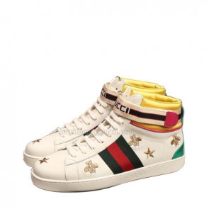Mens stripe Ace high top sneaker with bee and star 589699 0FIWD 8087