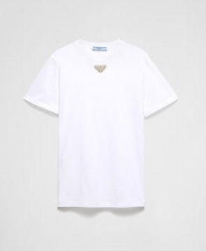 Lady's Prada Jersey T-Shirt With Embroidered Triangle