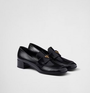 Lady's Prada Brushed Leather Loafers Black