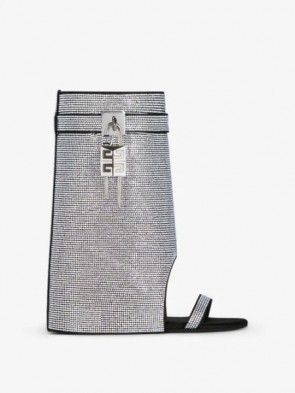 Lady's Givenchy Shark Lock Sandals In Satin With Strass