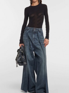 Lady's Balenciaga Double Side Pants In Denim Blue