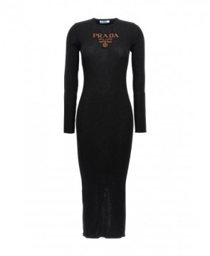 Lady's Prada Logo-Print Silk Midi Dress