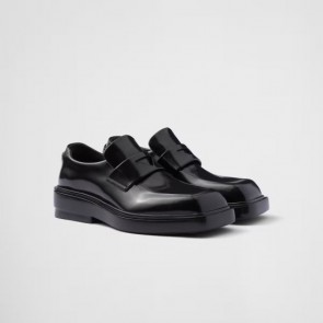 Lady's Prada Brushed Leather Loafers In Black
