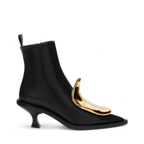 Lady's Jil Sander Hammered Metal Plaque Zippy Ankle Boots