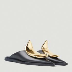 Lady's Jil Sander Hammered Metal Plaque Mules