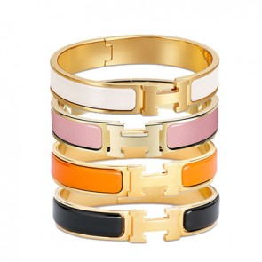 Hermes narrow enamel clic H bracelet with gold plated hardware