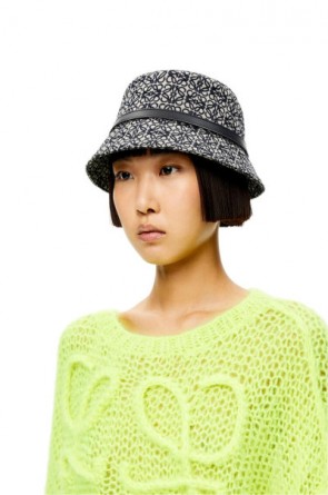 Lady's Loewe Anagram Bucket Hat In Jacquard And Calfskin