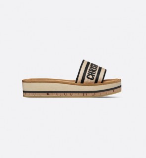 Lady's Dior Dway Platform Slide in Natural Raffia