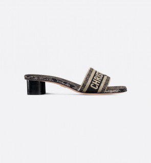 Lady's Dior Dway Heeled Slide Embroidered with Metallic