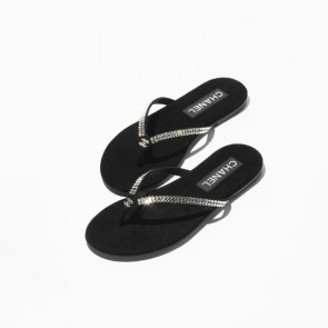 Lady's Chanel Thongs Black & Silver
