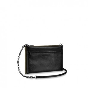 Men's double flat messenger monogram shadow leather