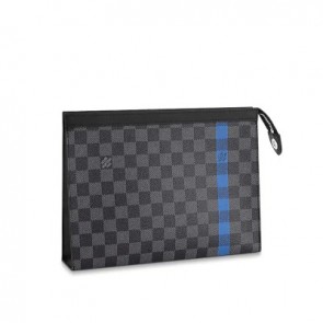 Mens pochette voyage mm damier graphite stripe travel N64444